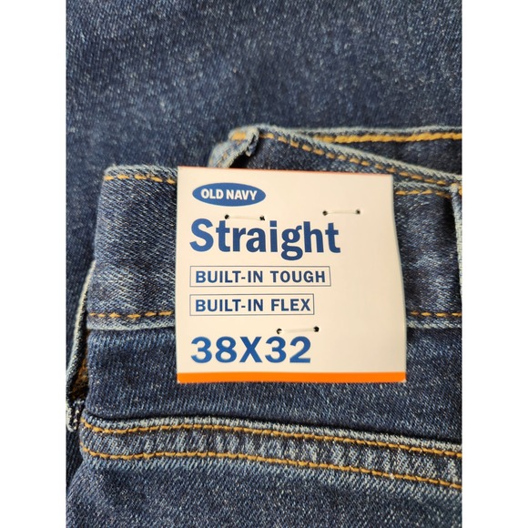 NWT Old Navy Straight Leg Denim Jeans Mens Size 38x32 Dark Blue - Built In Flex - Picture 3 of 10